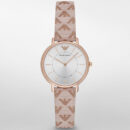 Emporio Armani Gianni T Bar Quartz Silver Dial Beige Leather Strap Watch For Women - AR80007
